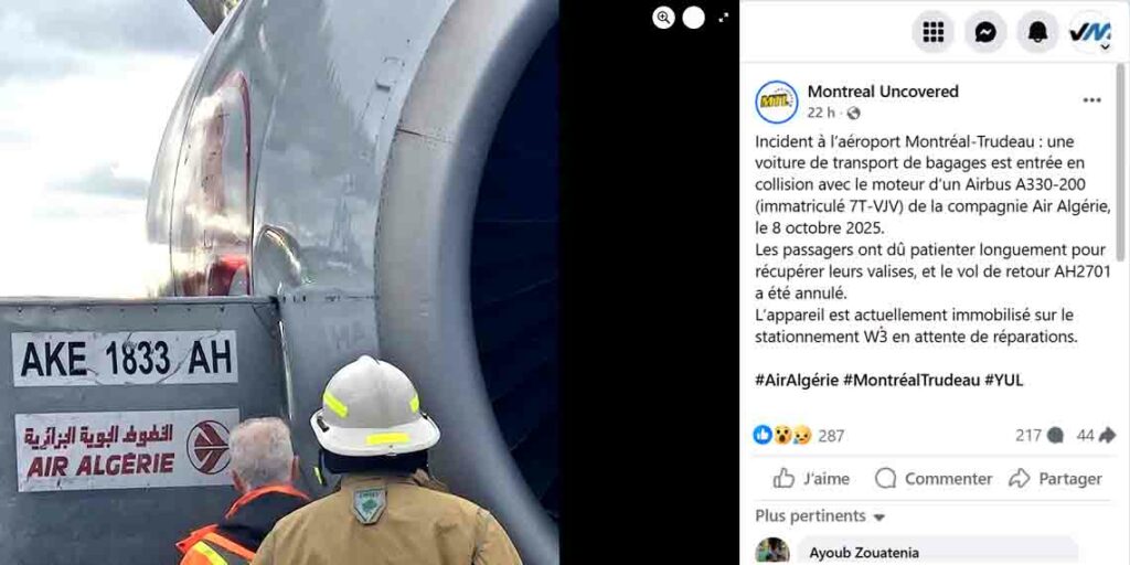 Une collision avion air Algérie sur le tarmac de Montréal